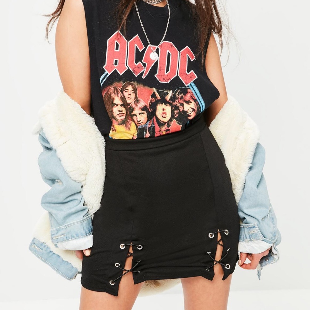 Petite Double Split Lace Up Mini Skirt
